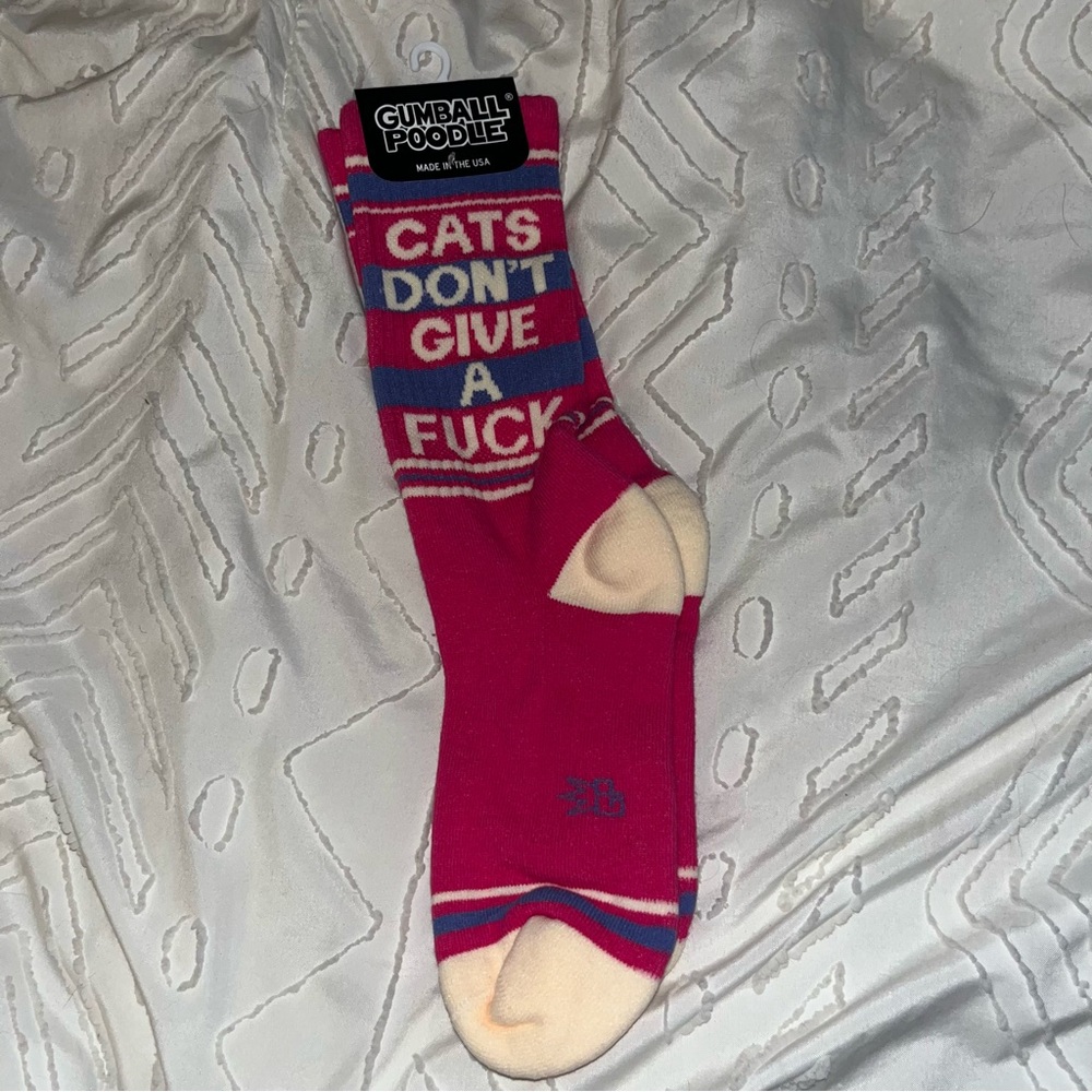 Pink ‘CATS DONT GIVE A FXCK’ Gumball Poodle Cat Socks, Brand New